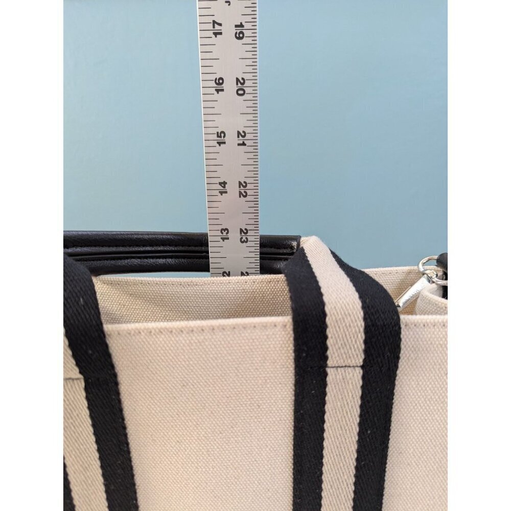 New BCBGMax Azria Canvas Shoulder Tote Bag Black And Natural - Picture 12 of 12